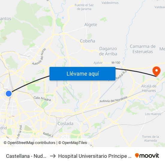 Castellana - Nudo Norte to Hospital Universitario Príncipe De Asturias map