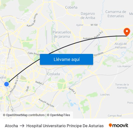Atocha to Hospital Universitario Príncipe De Asturias map