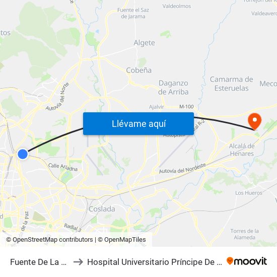 Fuente De La Mora to Hospital Universitario Príncipe De Asturias map