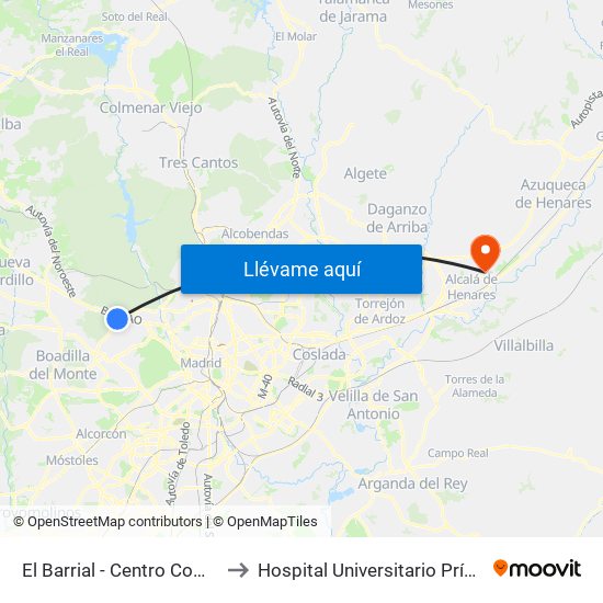 El Barrial - Centro Comercial Pozuelo to Hospital Universitario Príncipe De Asturias map