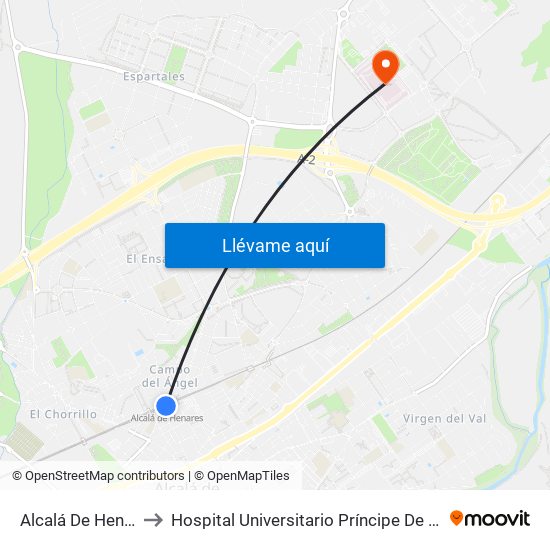 Alcalá De Henares to Hospital Universitario Príncipe De Asturias map