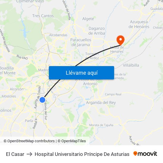 El Casar to Hospital Universitario Príncipe De Asturias map
