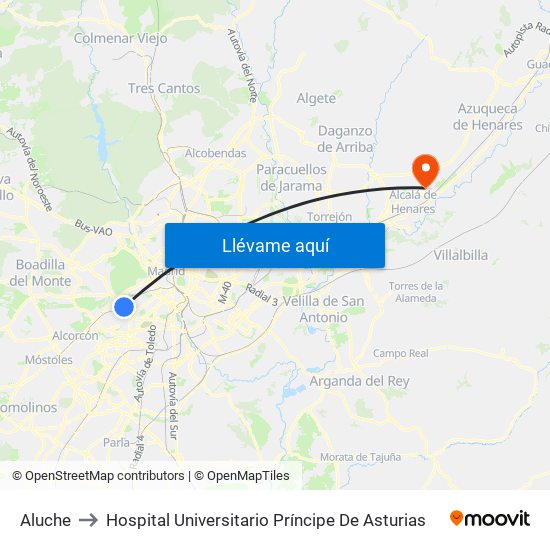 Aluche to Hospital Universitario Príncipe De Asturias map