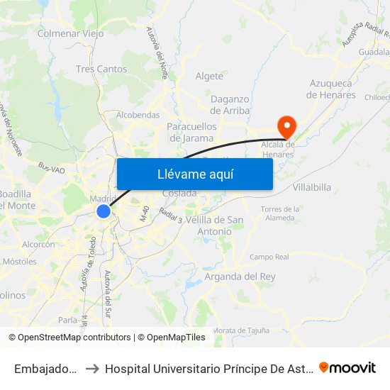 Embajadores to Hospital Universitario Príncipe De Asturias map