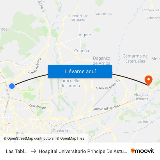 Las Tablas to Hospital Universitario Príncipe De Asturias map