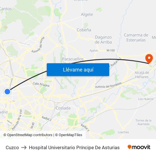 Cuzco to Hospital Universitario Príncipe De Asturias map