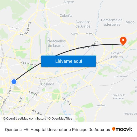 Quintana to Hospital Universitario Príncipe De Asturias map