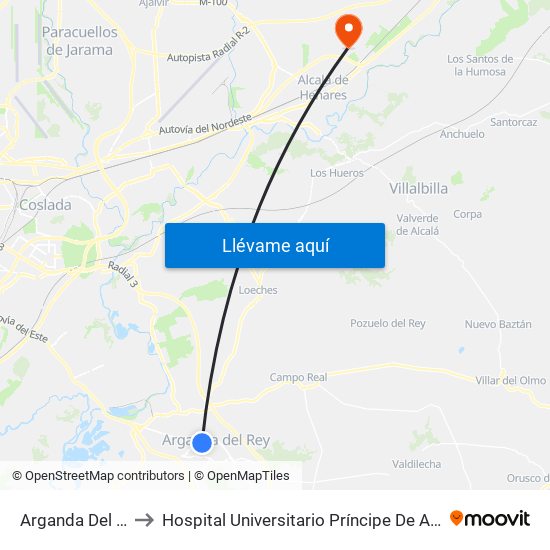 Arganda Del Rey to Hospital Universitario Príncipe De Asturias map