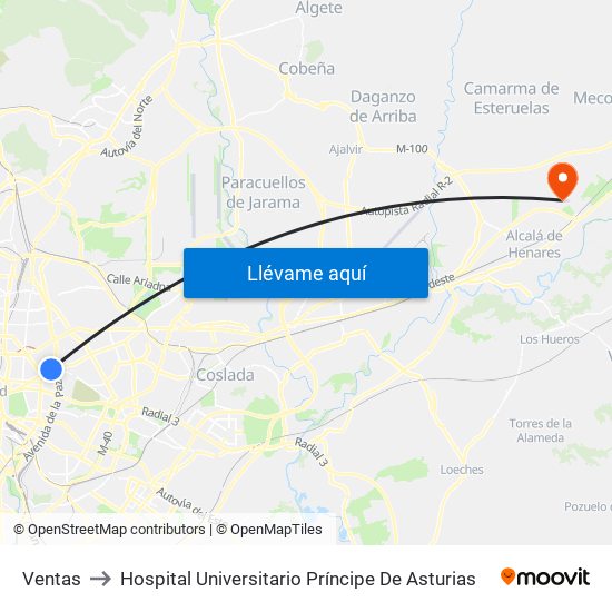 Ventas to Hospital Universitario Príncipe De Asturias map