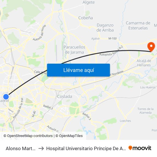 Alonso Martínez to Hospital Universitario Príncipe De Asturias map