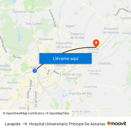 Lavapiés to Hospital Universitario Príncipe De Asturias map
