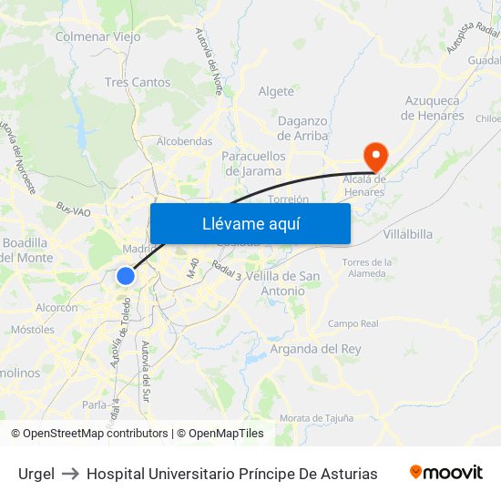 Urgel to Hospital Universitario Príncipe De Asturias map