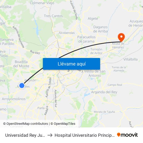 Universidad Rey Juan Carlos to Hospital Universitario Príncipe De Asturias map