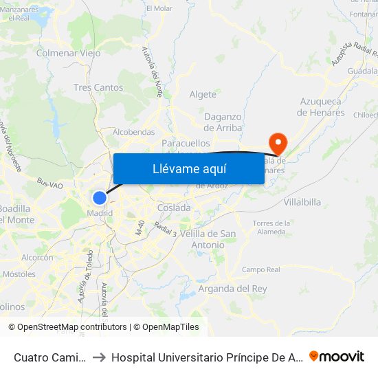 Cuatro Caminos to Hospital Universitario Príncipe De Asturias map