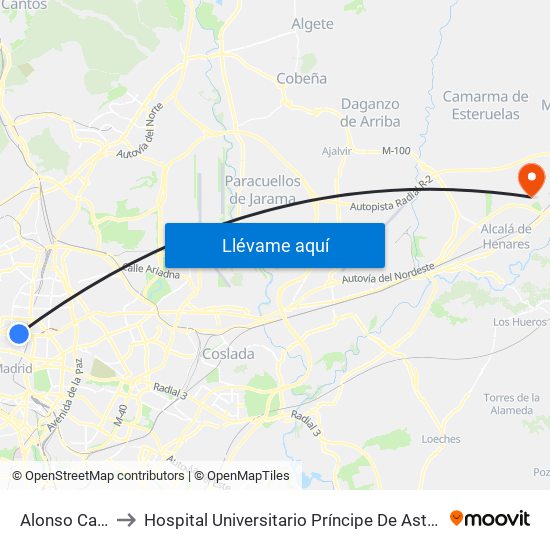 Alonso Cano to Hospital Universitario Príncipe De Asturias map