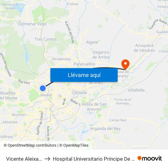 Vicente Aleixandre to Hospital Universitario Príncipe De Asturias map