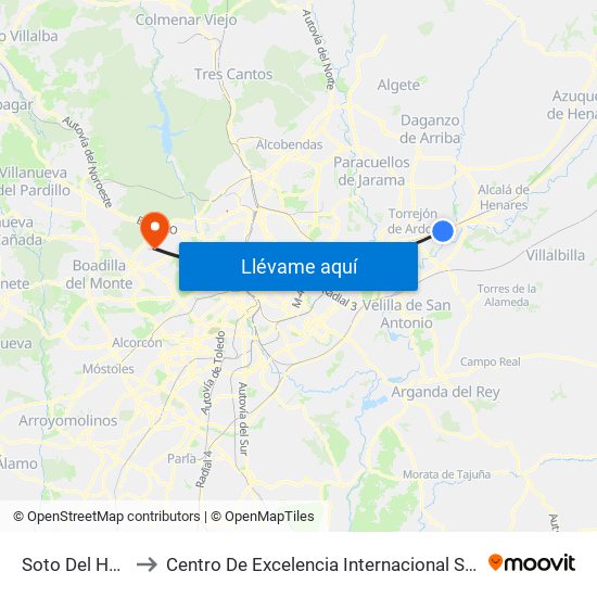 Soto Del Henares to Centro De Excelencia Internacional Sergio Arboleda map