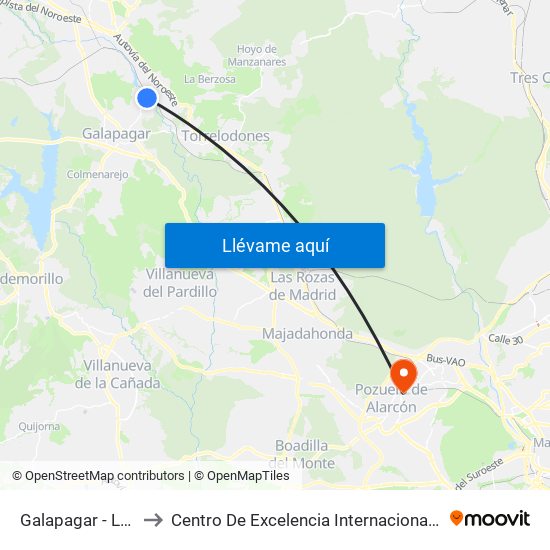 Galapagar - La Navata to Centro De Excelencia Internacional Sergio Arboleda map