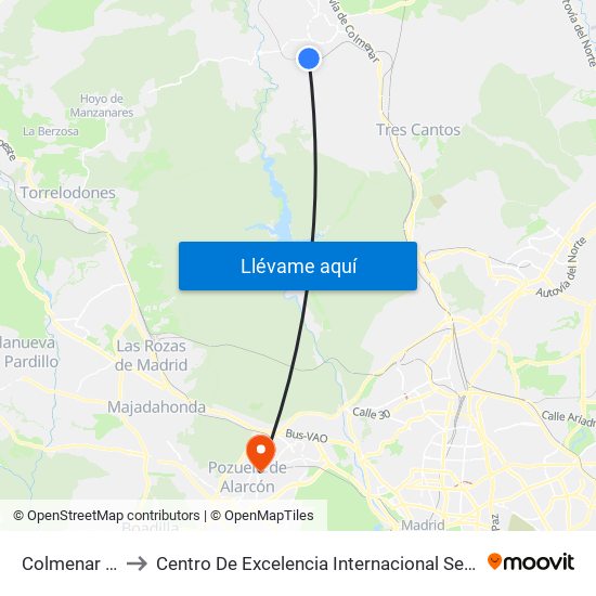 Colmenar Viejo to Centro De Excelencia Internacional Sergio Arboleda map