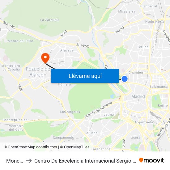 Moncloa to Centro De Excelencia Internacional Sergio Arboleda map