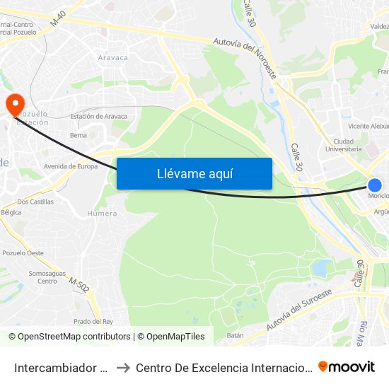 Intercambiador De Moncloa to Centro De Excelencia Internacional Sergio Arboleda map