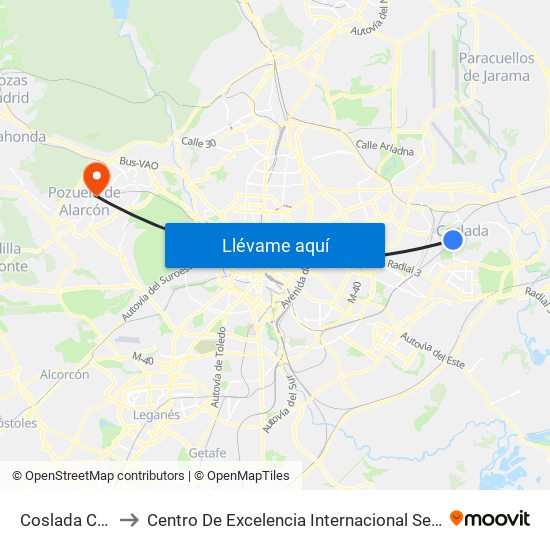 Coslada Central to Centro De Excelencia Internacional Sergio Arboleda map