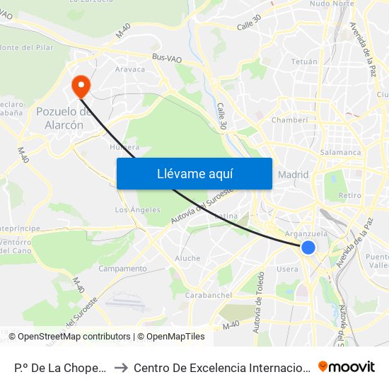 P.º De La Chopera - Legazpi to Centro De Excelencia Internacional Sergio Arboleda map
