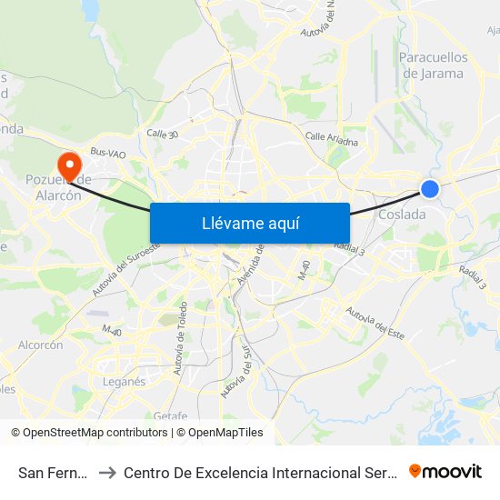 San Fernando to Centro De Excelencia Internacional Sergio Arboleda map