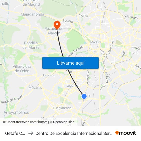 Getafe Centro to Centro De Excelencia Internacional Sergio Arboleda map