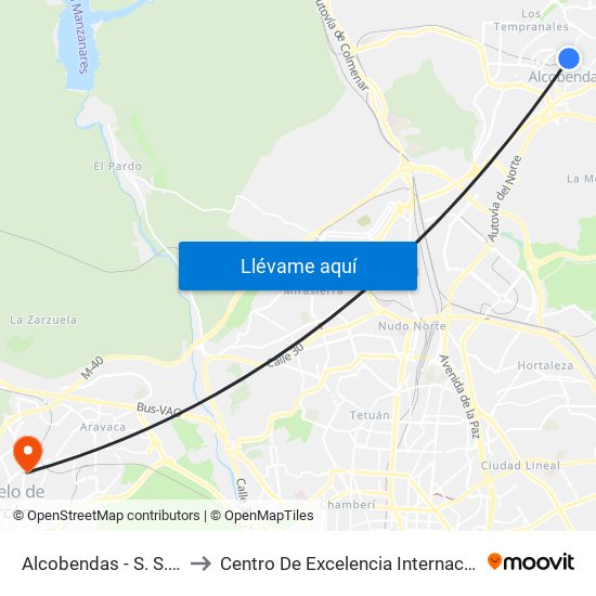 Alcobendas - S. S. De Los Reyes to Centro De Excelencia Internacional Sergio Arboleda map