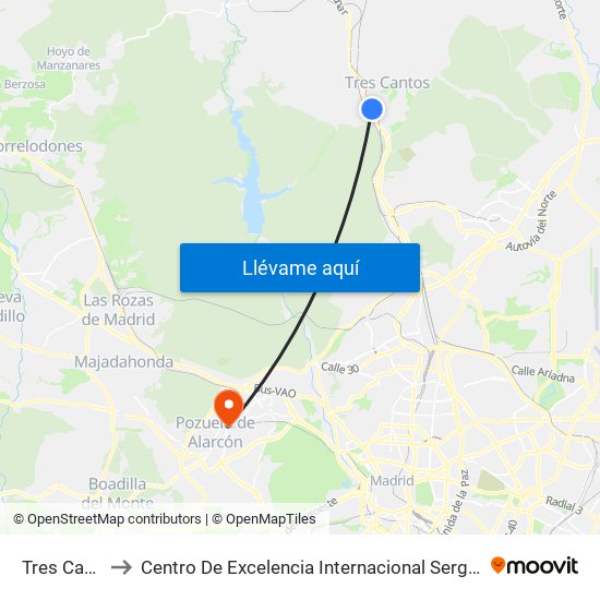 Tres Cantos to Centro De Excelencia Internacional Sergio Arboleda map