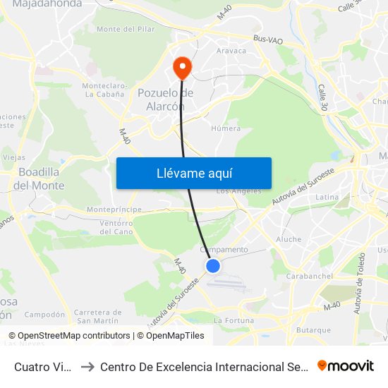 Cuatro Vientos to Centro De Excelencia Internacional Sergio Arboleda map