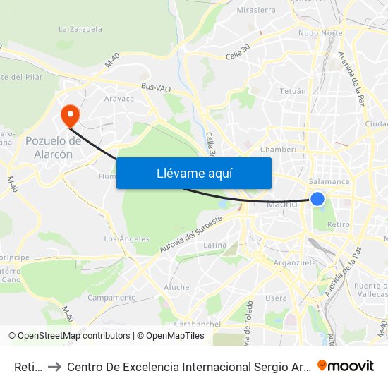 Retiro to Centro De Excelencia Internacional Sergio Arboleda map