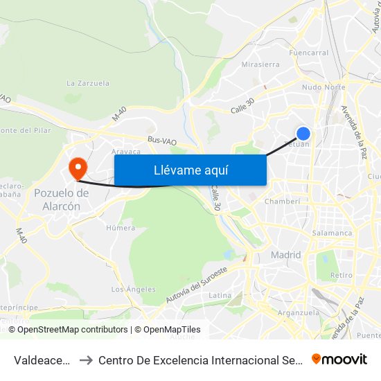 Valdeacederas to Centro De Excelencia Internacional Sergio Arboleda map