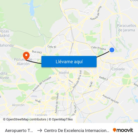 Aeropuerto T1 - T2 - T3 to Centro De Excelencia Internacional Sergio Arboleda map