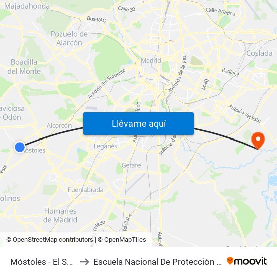 Móstoles - El Soto to Escuela Nacional De Protección Civil map