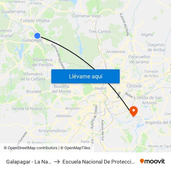 Galapagar - La Navata to Escuela Nacional De Protección Civil map