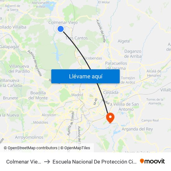 Colmenar Viejo to Escuela Nacional De Protección Civil map