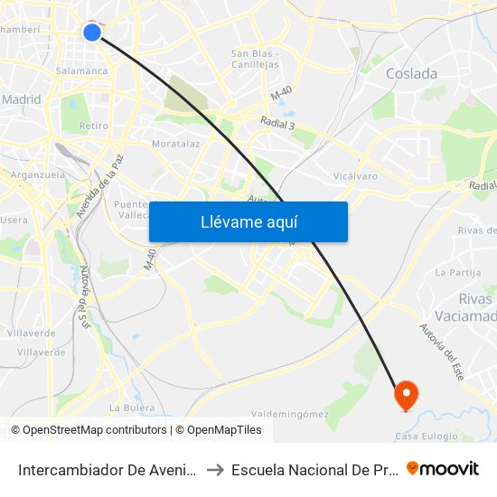 Intercambiador De Avenida De América to Escuela Nacional De Protección Civil map