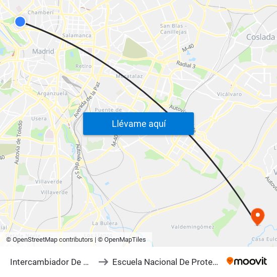 Intercambiador De Moncloa to Escuela Nacional De Protección Civil map