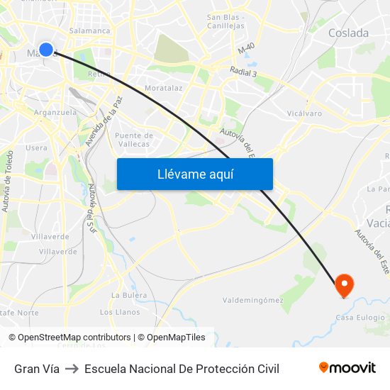 Gran Vía to Escuela Nacional De Protección Civil map