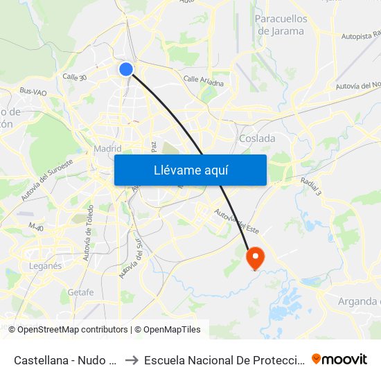 Castellana - Nudo Norte to Escuela Nacional De Protección Civil map