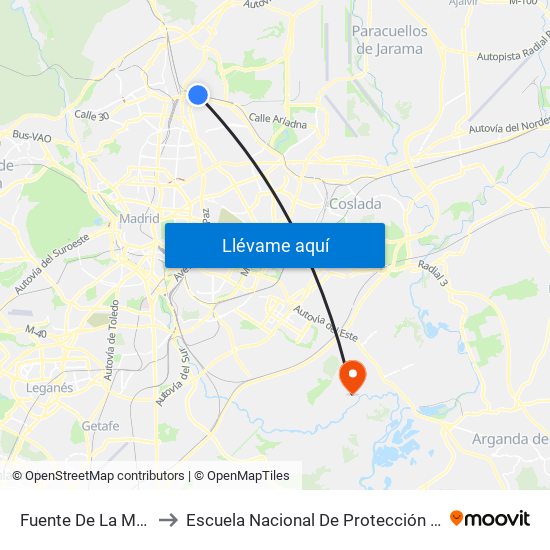 Fuente De La Mora to Escuela Nacional De Protección Civil map