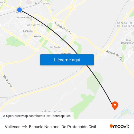 Vallecas to Escuela Nacional De Protección Civil map