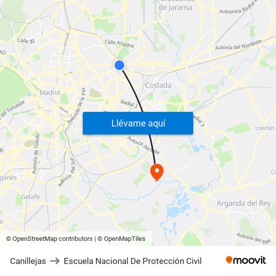 Canillejas to Escuela Nacional De Protección Civil map