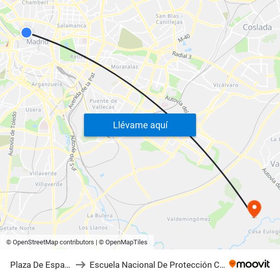 Plaza De España to Escuela Nacional De Protección Civil map