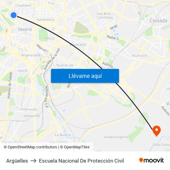 Argüelles to Escuela Nacional De Protección Civil map