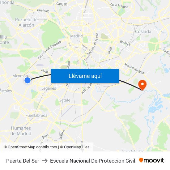 Puerta Del Sur to Escuela Nacional De Protección Civil map