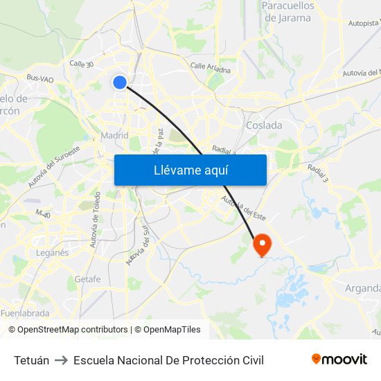 Tetuán to Escuela Nacional De Protección Civil map