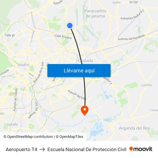 Aeropuerto T4 to Escuela Nacional De Protección Civil map